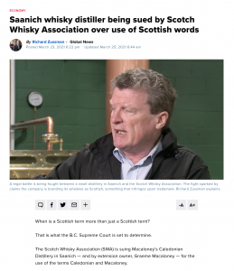 BC Whisky Maker Sued by Scotch Whisky Association for Using Scottish Words in Their Branding