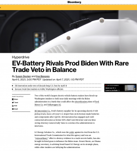 EV-Battery Rivals Prod Biden With Rare Trade Veto in Balance