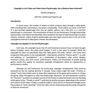 Paper: Copyright in Let’s Plays and Video Game Playthroughs