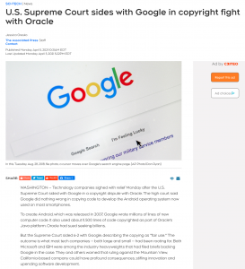 U.S. Supreme Court sides with Google in copyright fight with Oracle