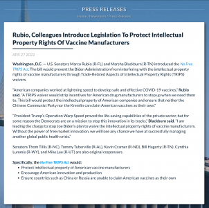 New American legislation to protect vaccine manufacturers’ IP rights