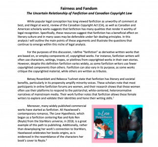 Fairness and Fandom: The Uncertain Relationship of Fanfiction and Canadian Copyright Law