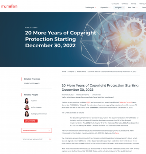 Extension of copyright term to take effect on 30 December 2022