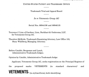 No Clothing- Centric Trademark Registrations for Vetements, Says TTAB